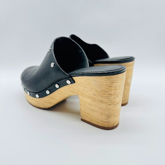 Rebecca Minkoff Shoes Womens 8.5 Black Leather Mules Studded Block Stacked Heel - Picture 5 of 13